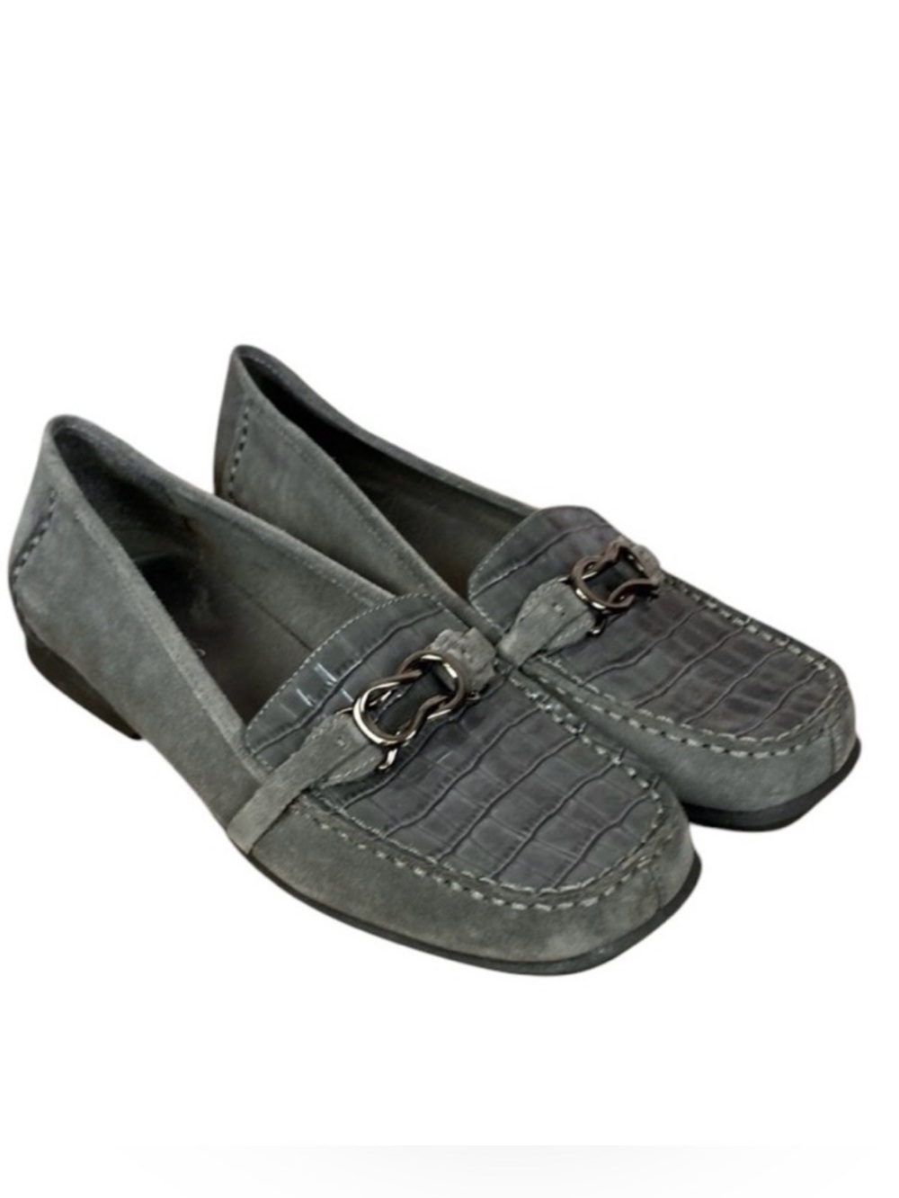 Aerosoles Gray Croc Matter Of Fact Slip On Comfort Leather Loafers Size 8